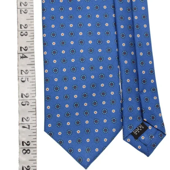 Drake's NWT Neck Tie in Blue with White & Orange Mini Floral Print 100% Silk